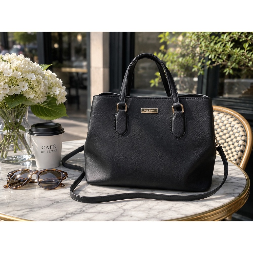 Kate Spade Laurel Way Evangelie Black Saffiano Leather Satchel Crossbody Bag